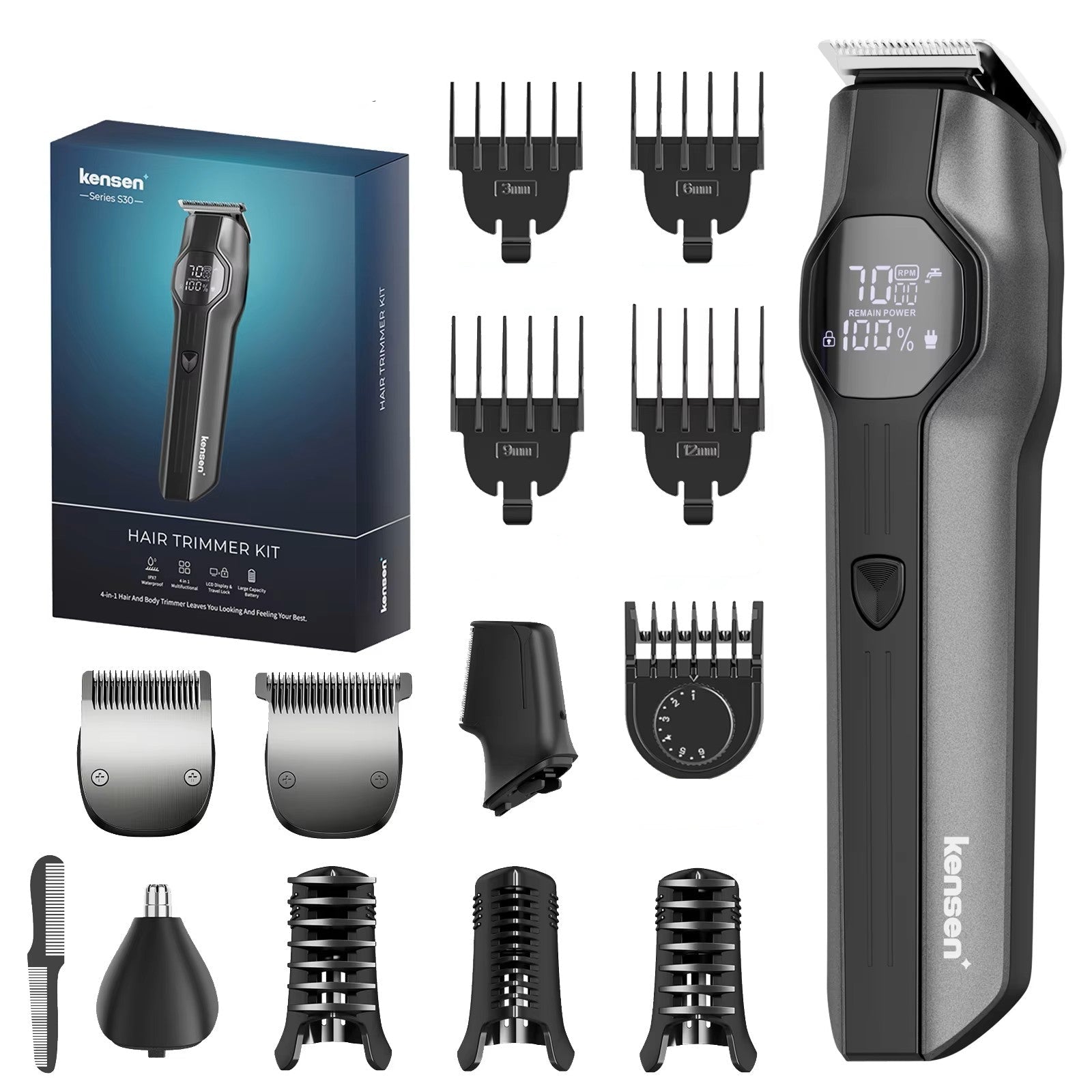 4-in-1 Cordless Hair Clipper & Grooming Kit with LED Display-0